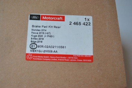 2465422 Ford Колодки гальм.задн.електр.стояночне гальмо Motorcraft &quot;Focus18-/Kuga12-/Mondeo14